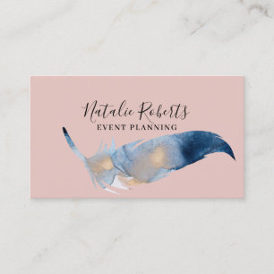 Girly Blush Pink Waterverf Feather Event Planning Visitekaartje