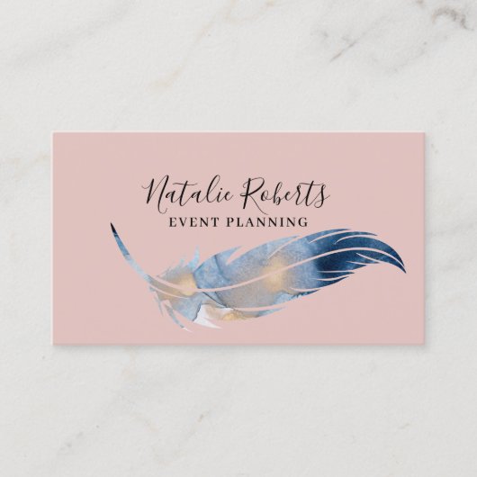 Girly Blush Pink Waterverf Feather Event Planning Visitekaartje (Voorkant)