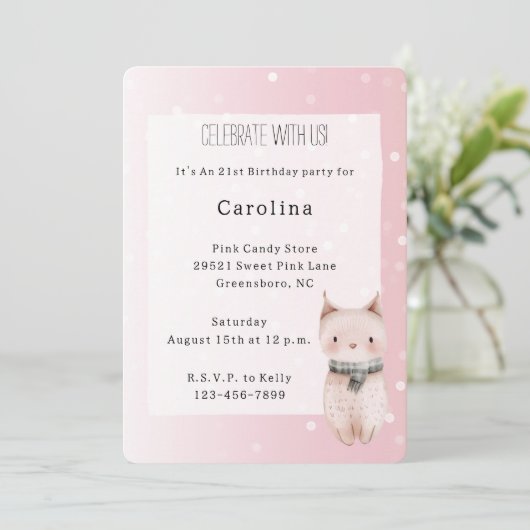 Girly Blush Pink White Dots Cat Birthday Kaart (Staand voorkant)