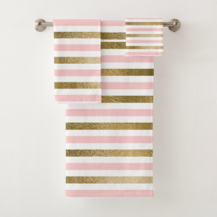 Girly Blush Pink, White en Gold Foil Patroon Bad Handdoek