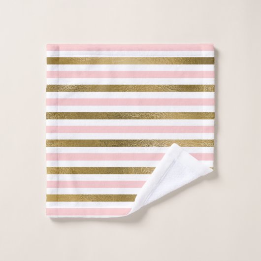Girly Blush Pink, White en Gold Foil Patroon Bad Handdoek (Wasdoekje)