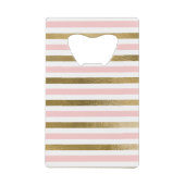 Girly Blush Pink, White en Gold Foil Patroon Creditkaart Flessenopener (Voorkant)
