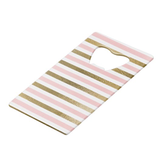 Girly Blush Pink, White en Gold Foil Patroon Creditkaart Flessenopener (Voorkant Gekanteld)