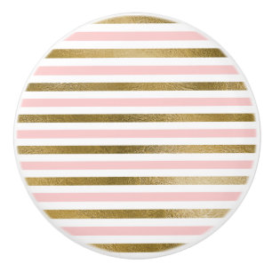 Girly Blush Pink, White en Gold Foil Patroon Keramische Knop