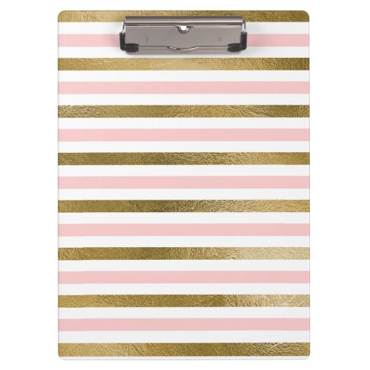 Girly Blush Pink, White en Gold Foil Patroon Klembord (Voorkant)