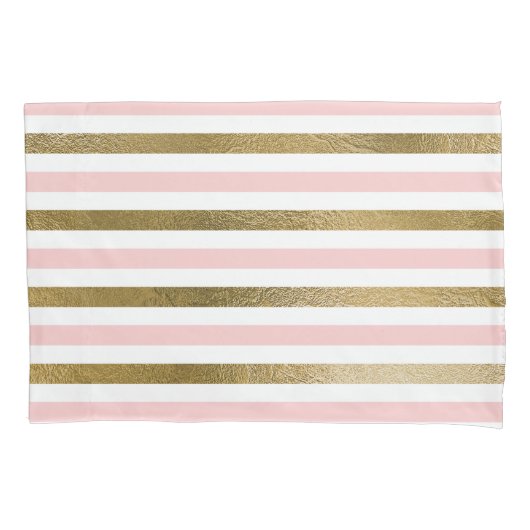 Girly Blush Pink, White en Gold Foil Patroon Kussensloop (Voorkant)