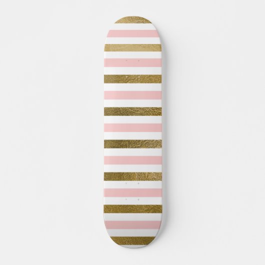 Girly Blush Pink, White en Gold Foil Patroon Persoonlijk Skateboard (Voorkant)
