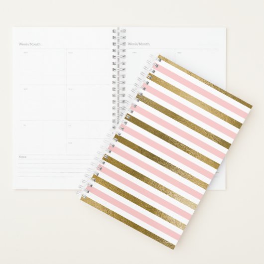 Girly Blush Pink, White en Gold Foil Patroon Planner (Display)