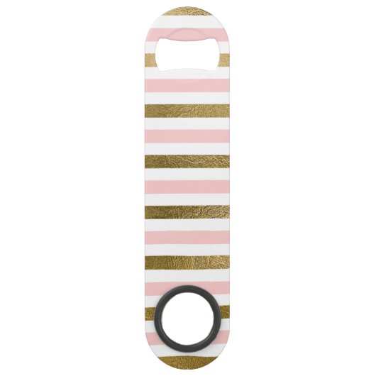 Girly Blush Pink, White en Gold Foil Patroon Speed Flessenopener (Achterkant)