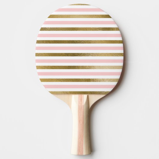 Girly Blush Pink, White en Gold Foil Patroon Tafeltennisbatje (Voorkant)