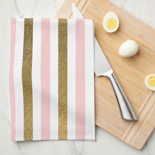 Girly Blush Pink, White en Gold Foil Patroon Theedoek (Quarter Fold)