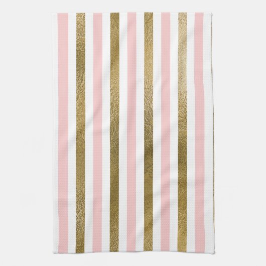 Girly Blush Pink, White en Gold Foil Patroon Theedoek (Verticaal)