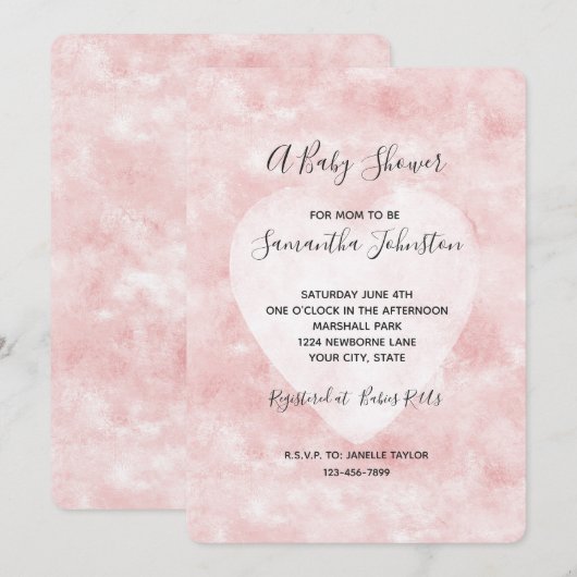 Girly Blush Pink White Heart Baby shower Kaart (Voorkant / Achterkant)