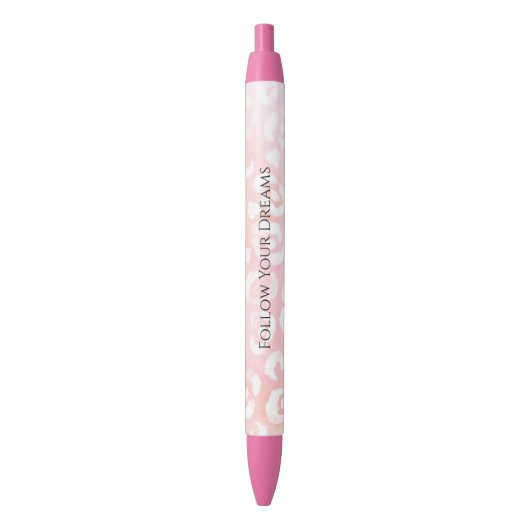 Girly Blush Pink White Leopard Animal  Zwarte Inkt Pen (Voorkant Verticaal)