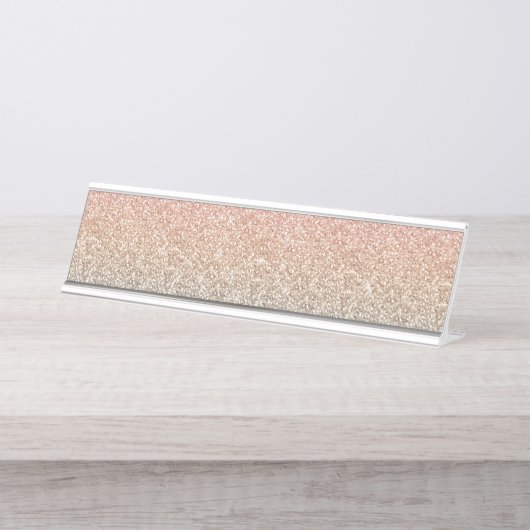 Girly Blush Roos Gold Blue Ombre Glitter Sparkles Bureau Naambordje (Voorkant)