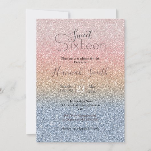 Girly Blush Roos Gold Blue Ombre Glitter Sparkles Kaart (Voorkant)