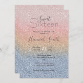 Girly Blush Roos Gold Blue Ombre Glitter Sparkles Kaart (Voorkant / Achterkant)