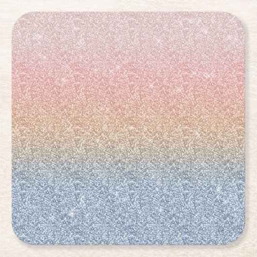 Girly Blush Roos Gold Blue Ombre Glitter Sparkles Kartonnen Onderzetters (Voorkant)