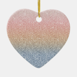 Girly Blush Roos Gold Blue Ombre Glitter Sparkles Keramisch Ornament