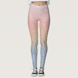 Girly Blush Roos Gold Blue Ombre Glitter Sparkles Leggings