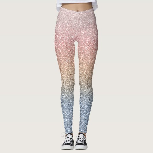 Girly Blush Roos Gold Blue Ombre Glitter Sparkles Leggings (Voorkant)