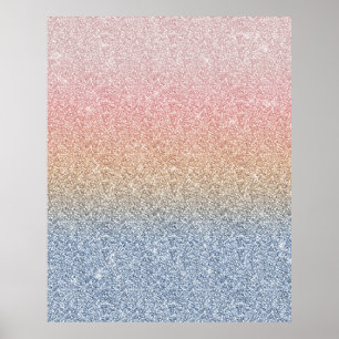 Girly Blush Roos Gold Blue Ombre Glitter Sparkles Poster