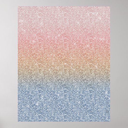 Girly Blush Roos Gold Blue Ombre Glitter Sparkles Poster (Voorkant)