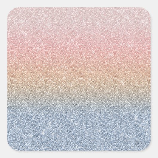 Girly Blush Roos Gold Blue Ombre Glitter Sparkles Vierkante Sticker (Voorkant)
