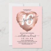 Girly Blush Roos Gold Foil Heart Ballon Sweet 16 Kaart (Voorkant)