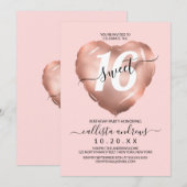 Girly Blush Roos Gold Foil Heart Ballon Sweet 16 Kaart (Voorkant / Achterkant)
