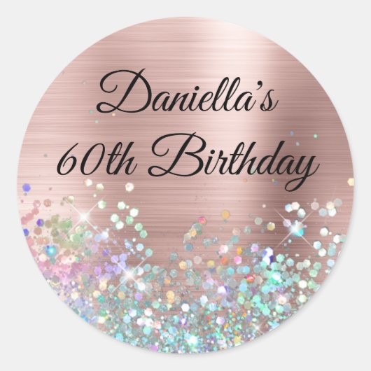 Girly Blush Roos Gold Foil Holo Glitter Birthday Ronde Sticker (Voorkant)