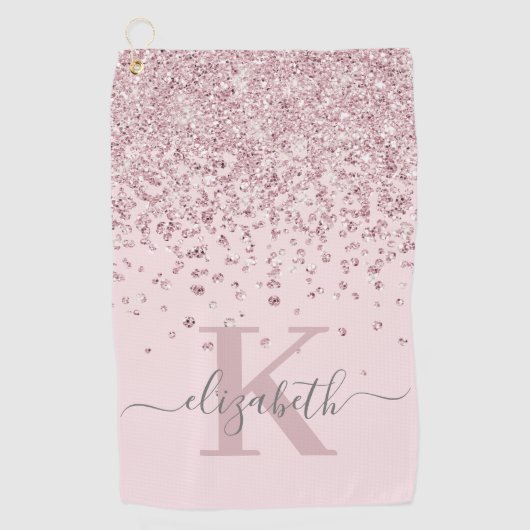 Girly Blush Roos Gold Glitter Diamond Monogrammed Golfhanddoek (Voorkant)