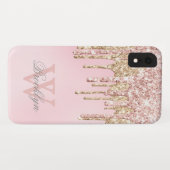 Girly Blush Roos Gold Glitter Drips Monogramed Case-Mate iPhone Case (Achterkant (horizontaal))