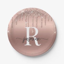 Girly Blush Roos Gold Glitter Driving Monogram Papieren Bordje