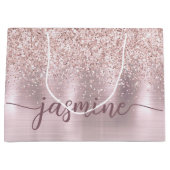 Girly Blush Roos Gold Glitter Monogram Name Script Groot Cadeauzakje (Voorkant)