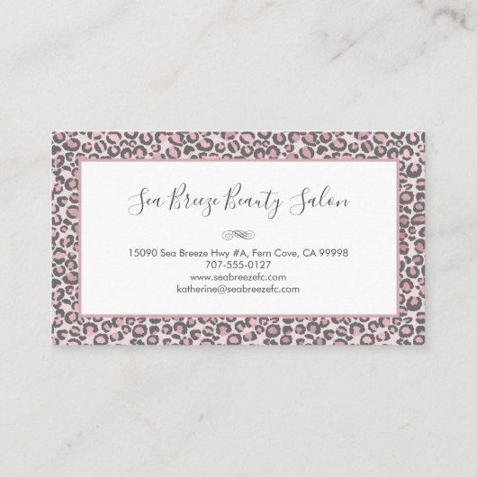 Girly Blush Roos Gold Leopard Spots White Monogram Visitekaartje (Achterkant)