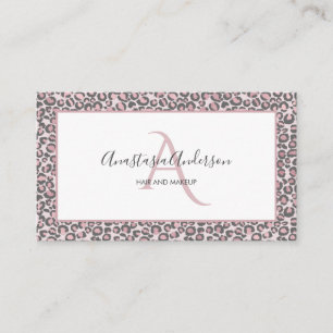 Girly Blush Roos Gold Leopard Spots White Monogram Visitekaartje