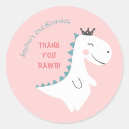 Girly Blush Roze Blauwgroen Dinosaurus Verjaardag  Ronde Sticker