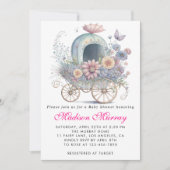 Girly Blush Roze Bloemen Buggy Wandelwagen Baby sh Kaart (Voorkant)