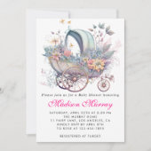 Girly Blush Roze Bloemen Buggy Wandelwagen Baby sh Kaart (Voorkant)