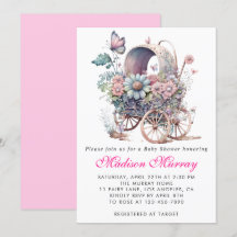 Girly Blush Roze Bloemen Buggy Wandelwagen Baby sh