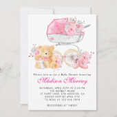 Girly Blush Roze Bloemen Wandelwagen Pram Baby sho Kaart (Voorkant)