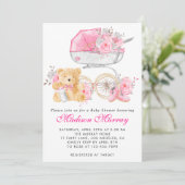 Girly Blush Roze Bloemen Wandelwagen Pram Baby sho Kaart (Staand voorkant)