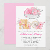 Girly Blush Roze Bloemen Wandelwagen Pram Baby sho Kaart (Voorkant / Achterkant)