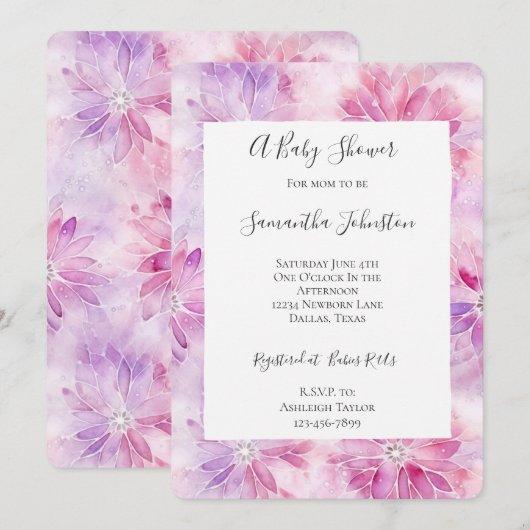 Girly Blush Roze Chic Lavendel Bloemen Baby shower Kaart (Voorkant / Achterkant)