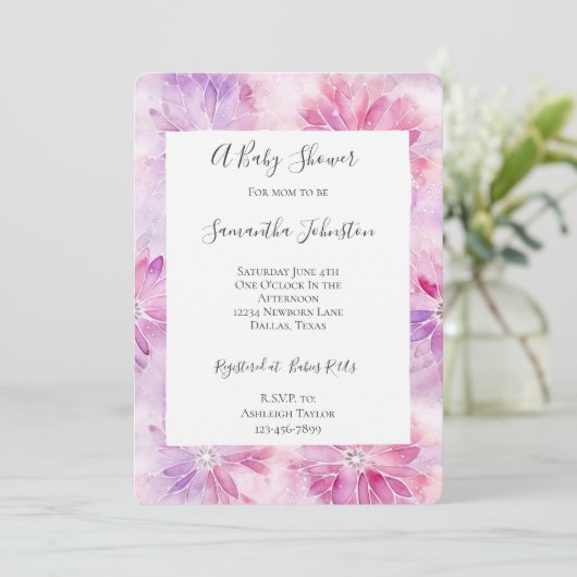 Girly Blush Roze Chic Lavendel Bloemen Baby shower Kaart (Staand voorkant)