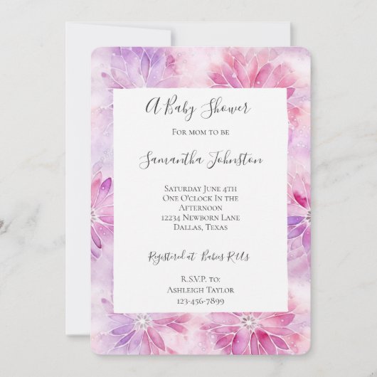 Girly Blush Roze Chic Lavendel Bloemen Baby shower Kaart (Voorkant)