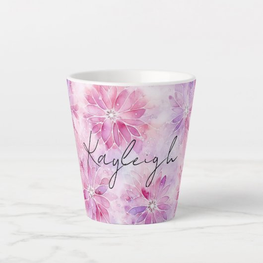 Girly Blush Roze Chic Lavendel Bloemen Latte Mok (Voorkant)