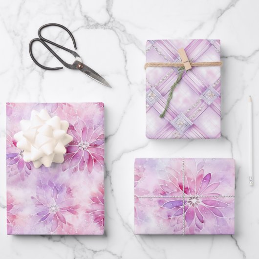 Girly Blush Roze Chic Lavendel Bloemen Verjaardag Inpakpapier Vel (Voorkant)