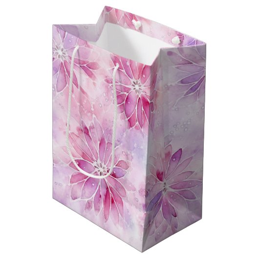 Girly Blush Roze Chic Lavendel Bloemen Verjaardag Medium Cadeauzakje (Voorkant Gekanteld)